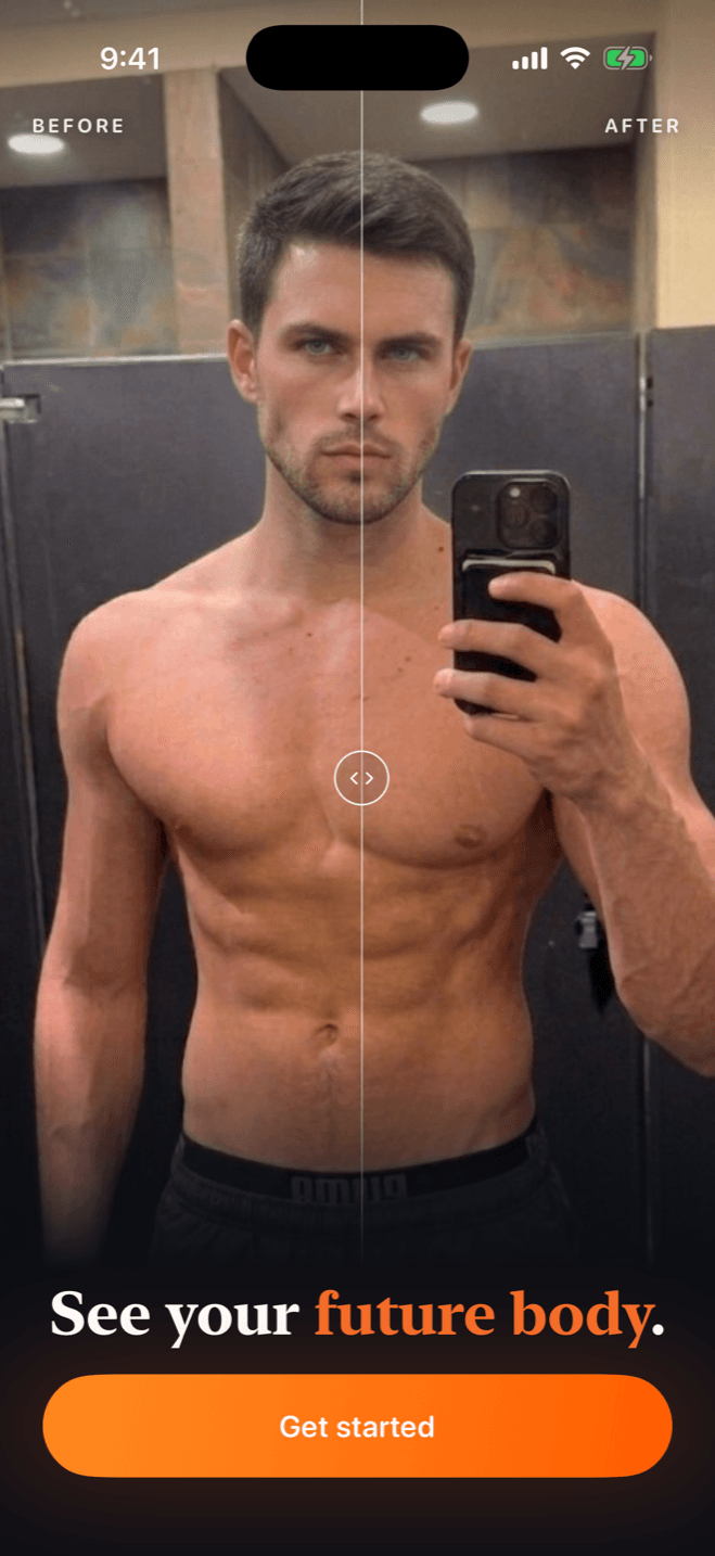 LiftLooks before/after slider on a generated look